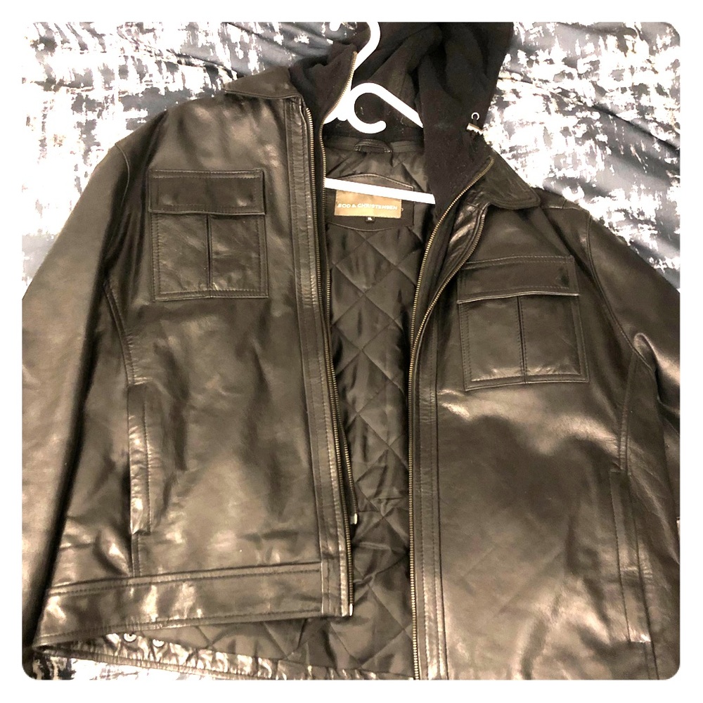 Winter Leather Coat with hoodie